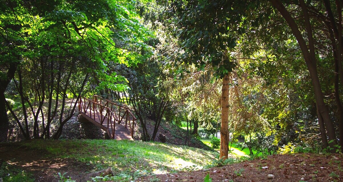 Ponticello in legno nel parco verde di Villa Giolai